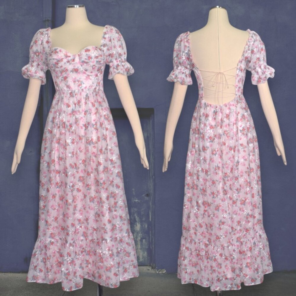 Alamour The Label Pink Floral Puff Sleeve Maxi Dress